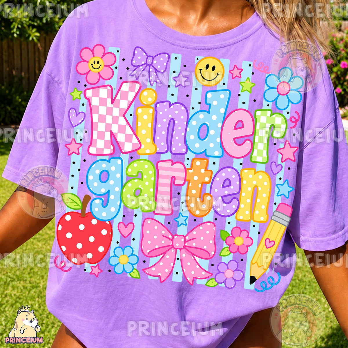 Colorful Kindergarten Apple & Pencil