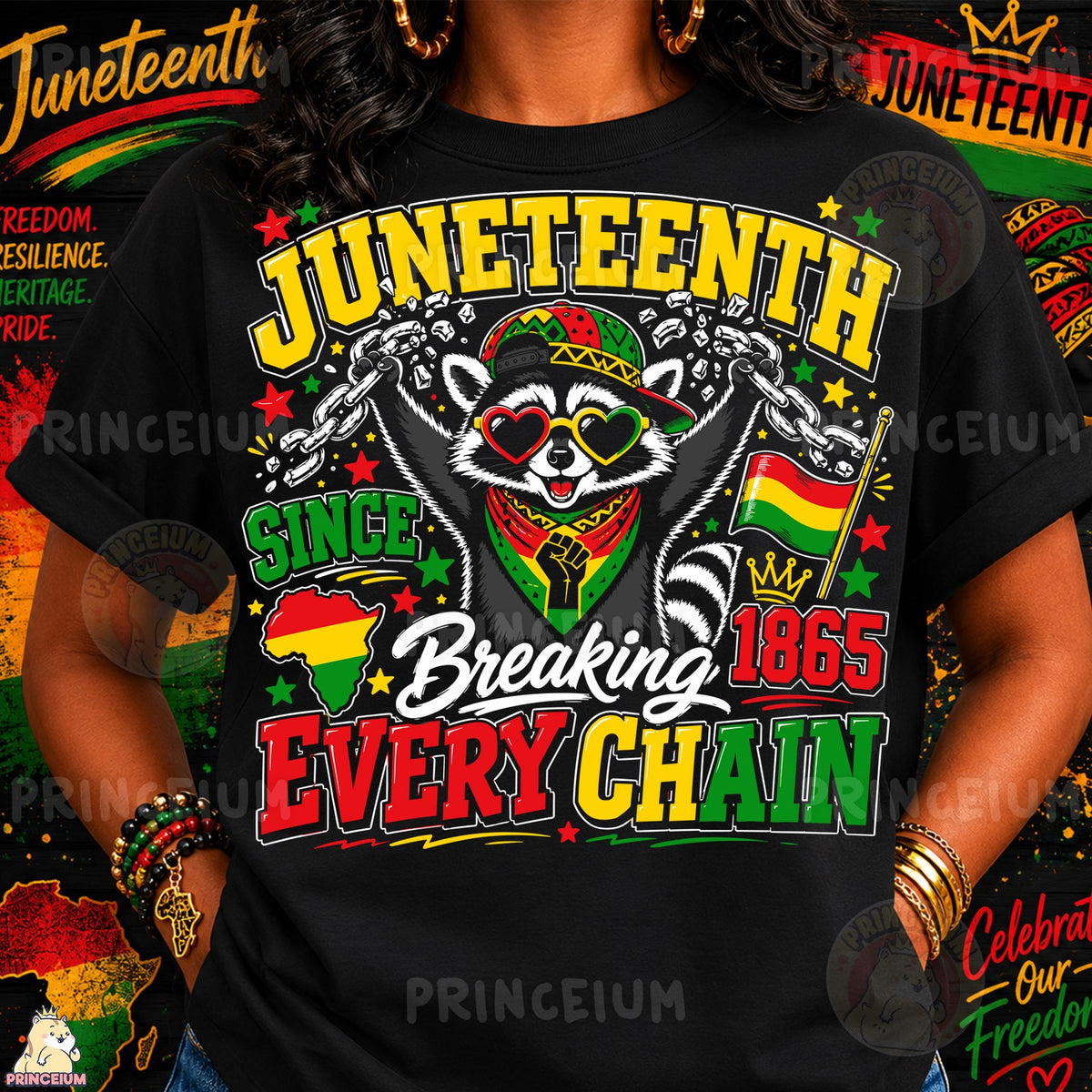 Juneteenth Raccoon Breaking Chains
