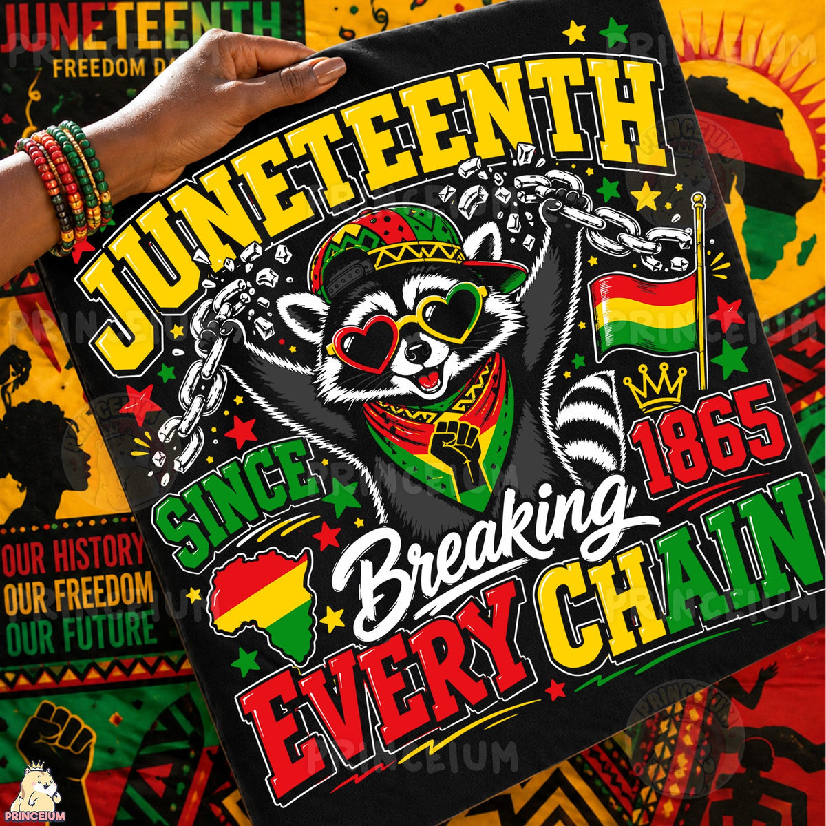 Juneteenth Raccoon Breaking Chains