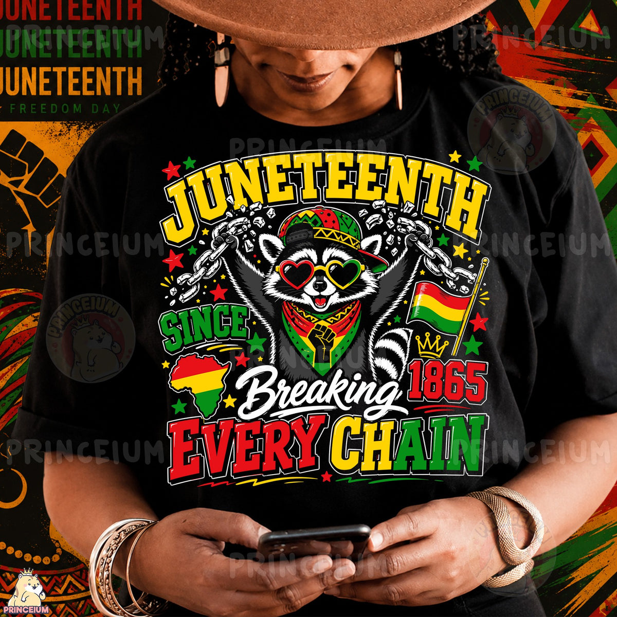 Juneteenth Raccoon Breaking Chains