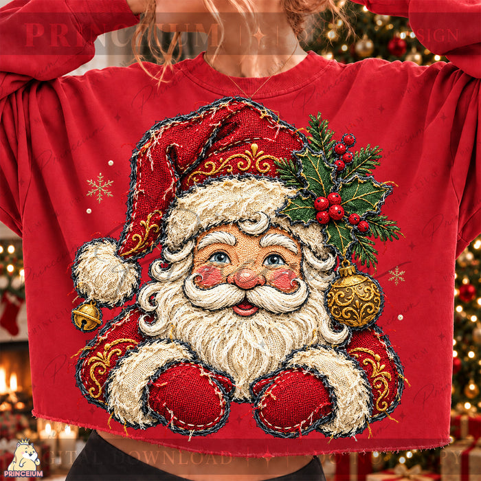 Santa Claus PNG Faux Embroidery Appliqué Christmas Design