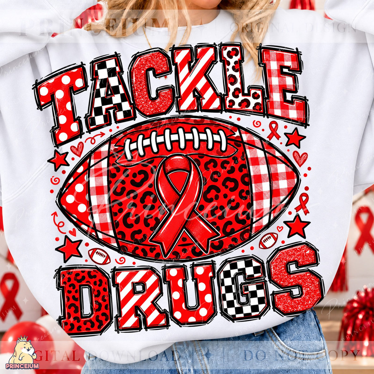 Tackle Drugs Football Red Ribbon