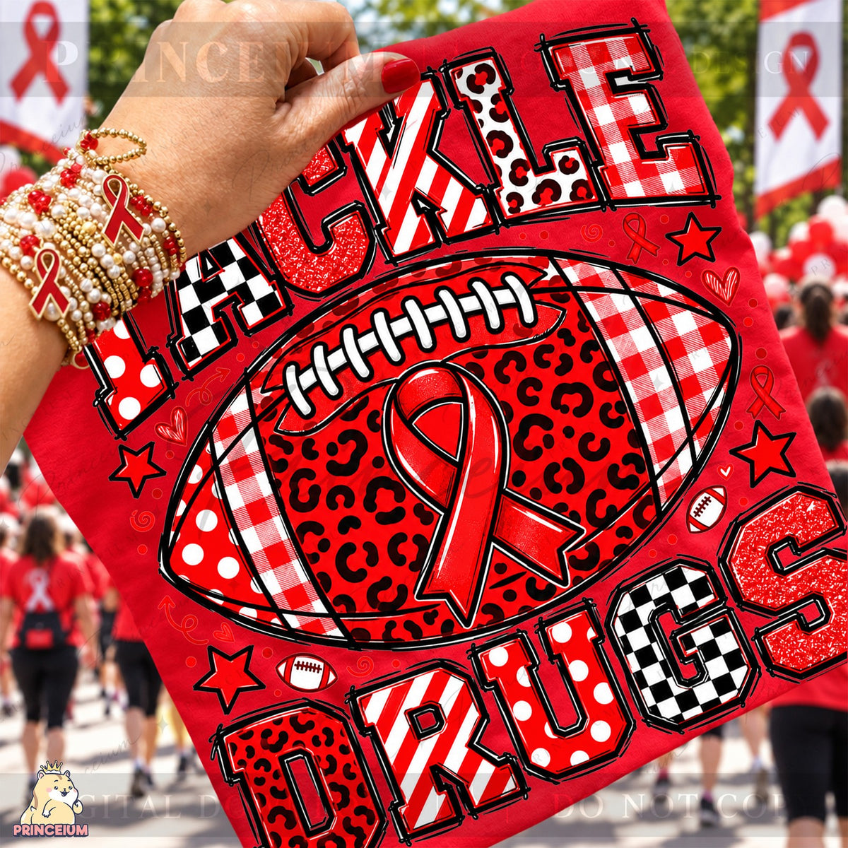 Tackle Drugs Football Red Ribbon