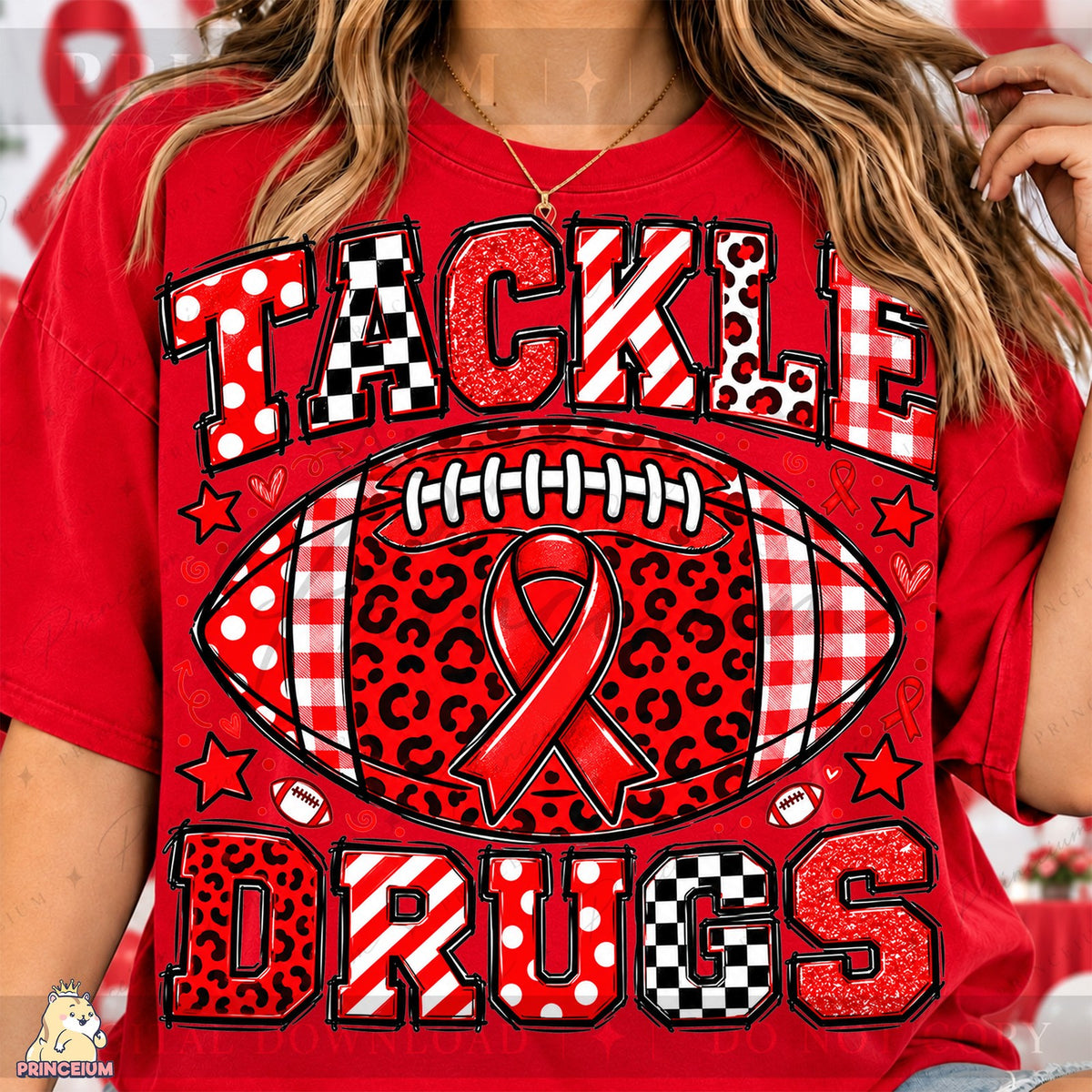 Tackle Drugs Football Red Ribbon