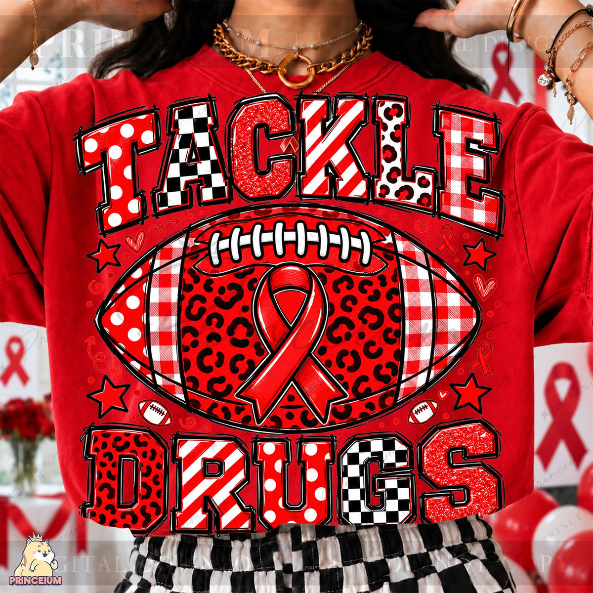 Tackle Drugs Football Red Ribbon