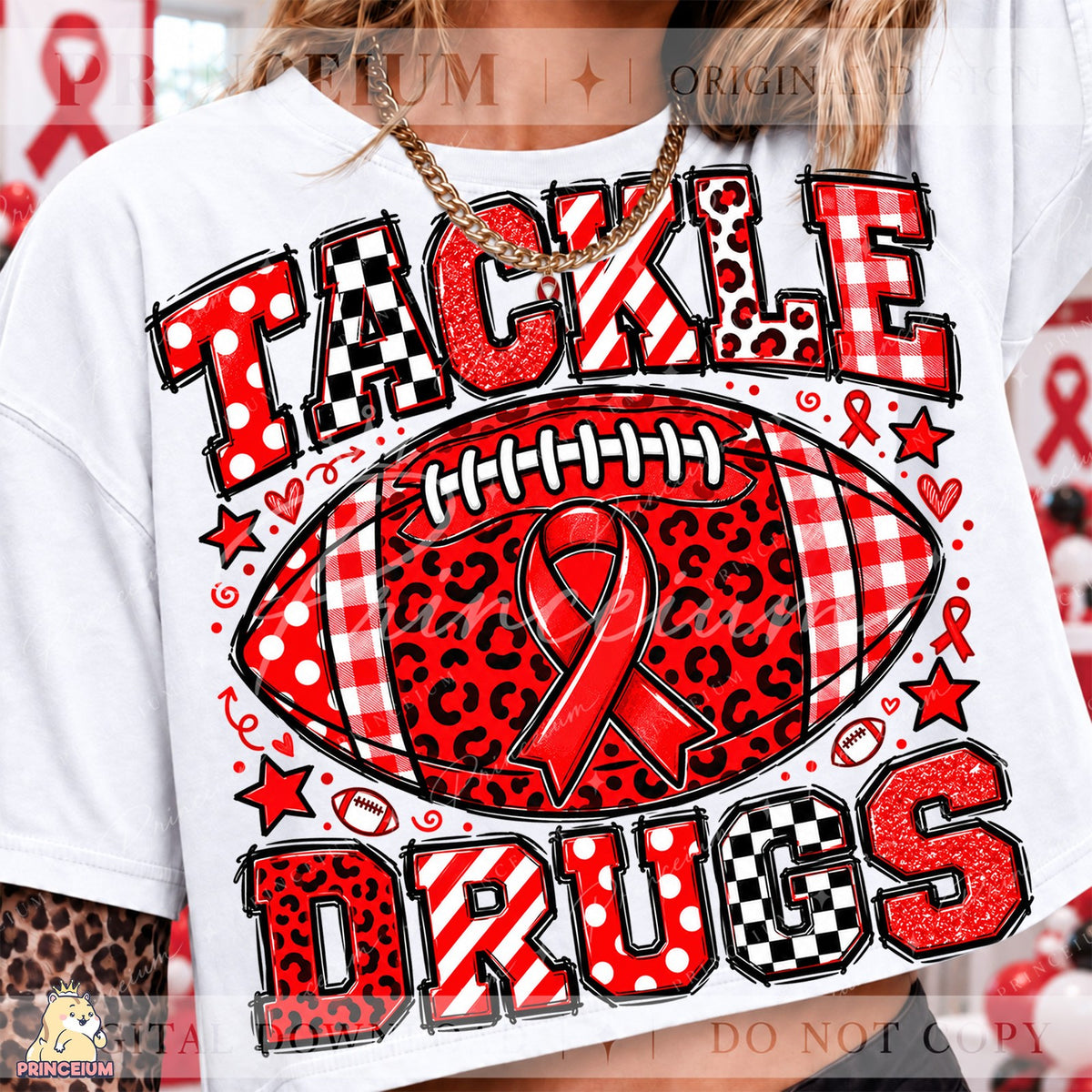 Tackle Drugs Football Red Ribbon