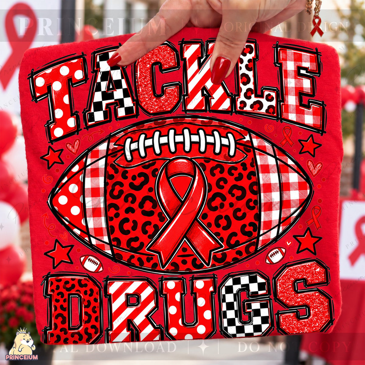 Tackle Drugs Football Red Ribbon