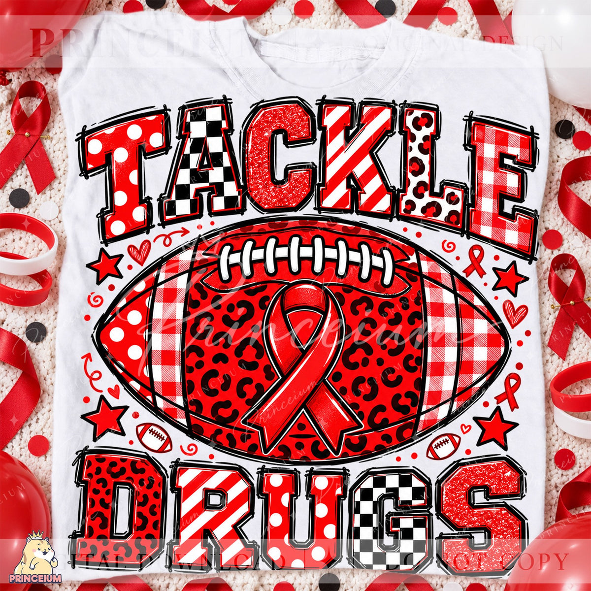 Tackle Drugs Football Red Ribbon