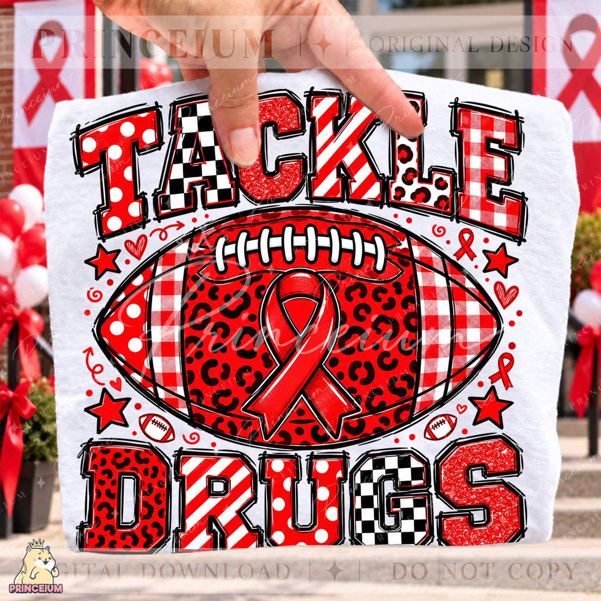 Tackle Drugs Football Red Ribbon