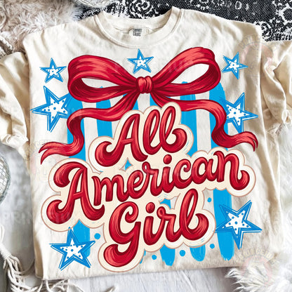 All American Girl Sublimation Design PNG | Patriotic Red Bow Digital Download