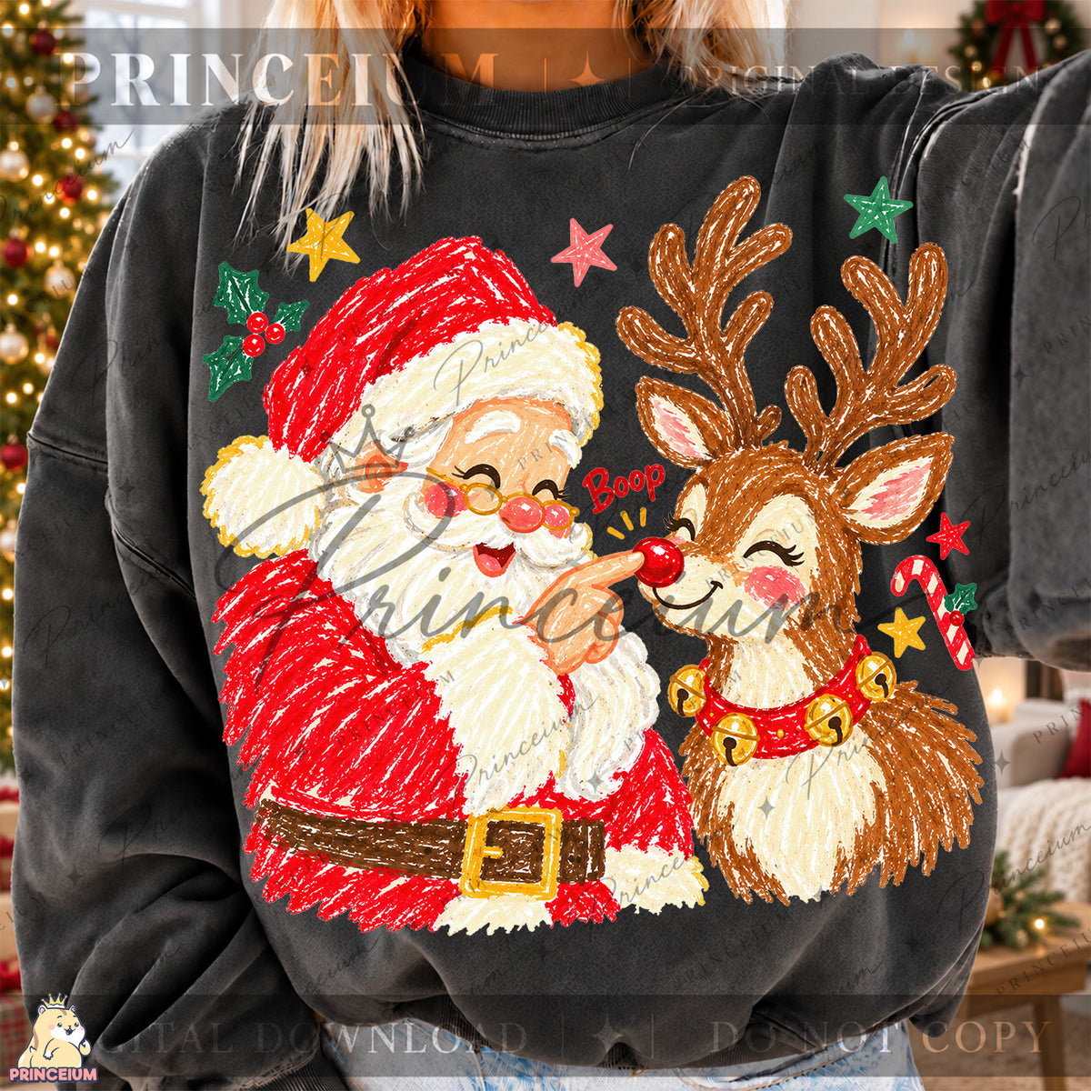 Santa & Reindeer Nose Boop Christmas PNG Cute Holiday Design | Digital Download