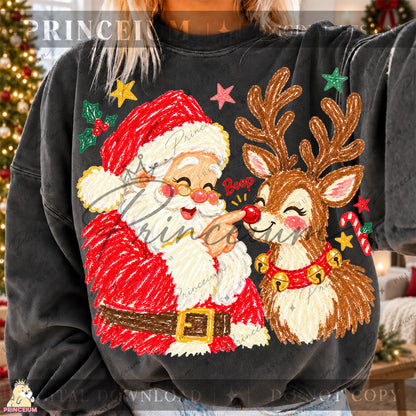 Santa & Reindeer Nose Boop Christmas PNG Cute Holiday Design | Digital Download