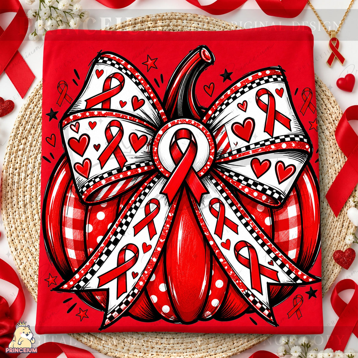 Red Ribbon Pumpkin Bow