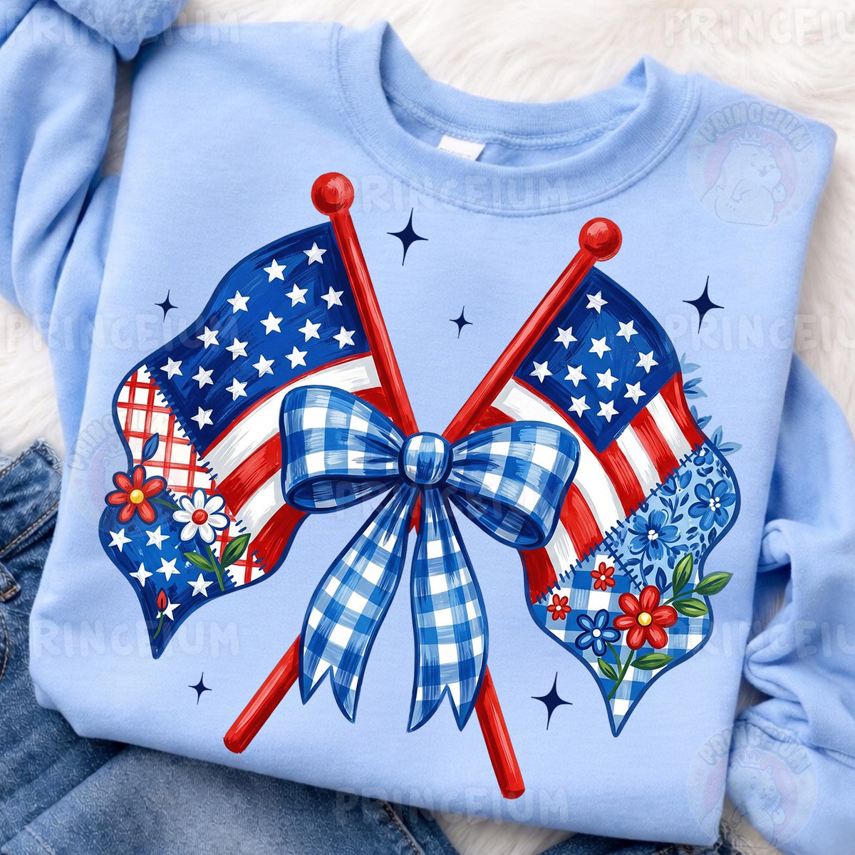 Patriotic Flags & Gingham Bow