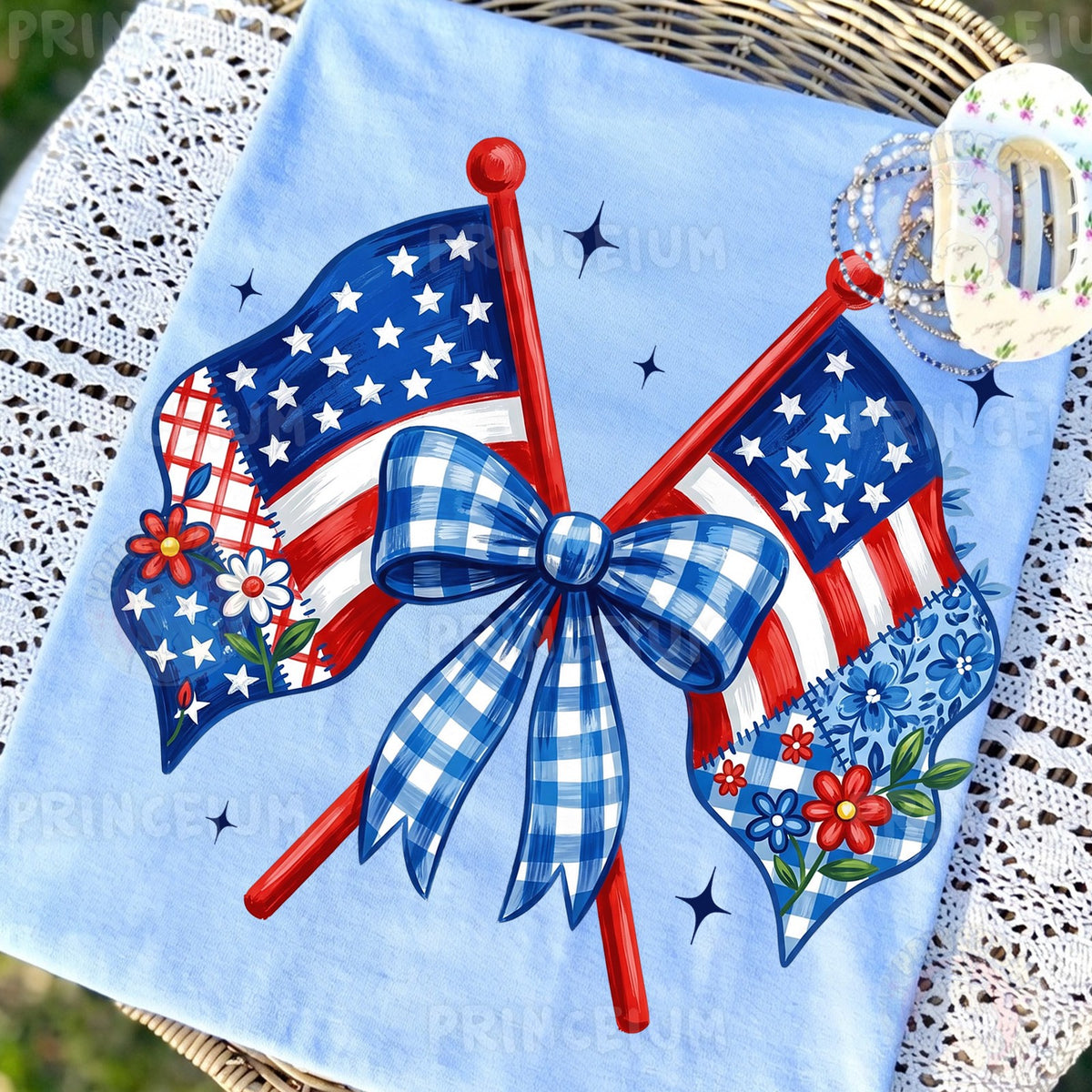 Patriotic Flags & Gingham Bow