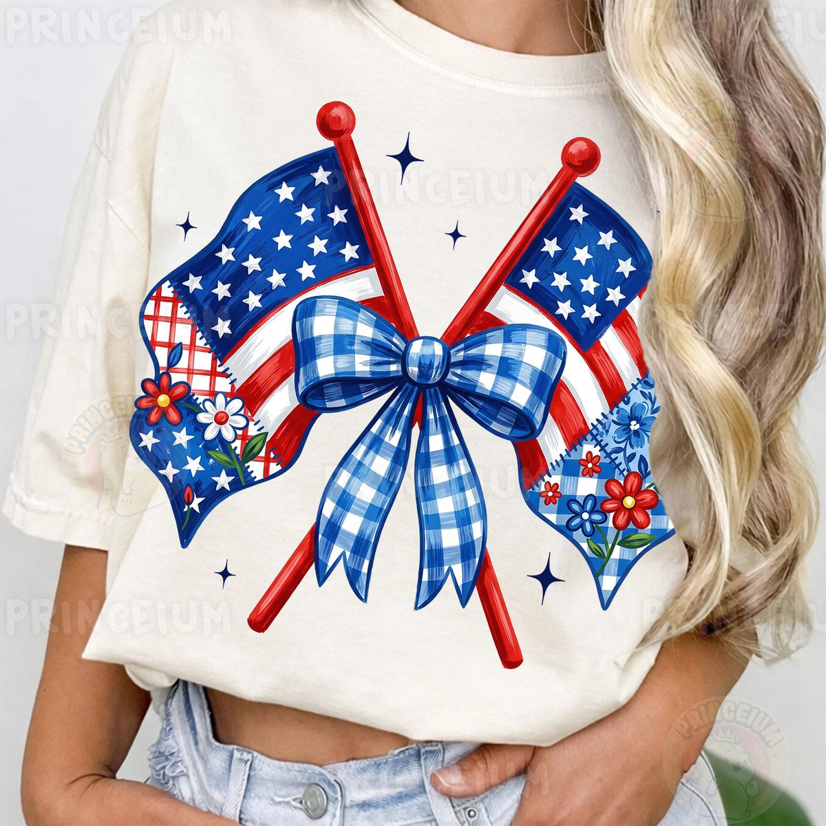 Patriotic Flags & Gingham Bow
