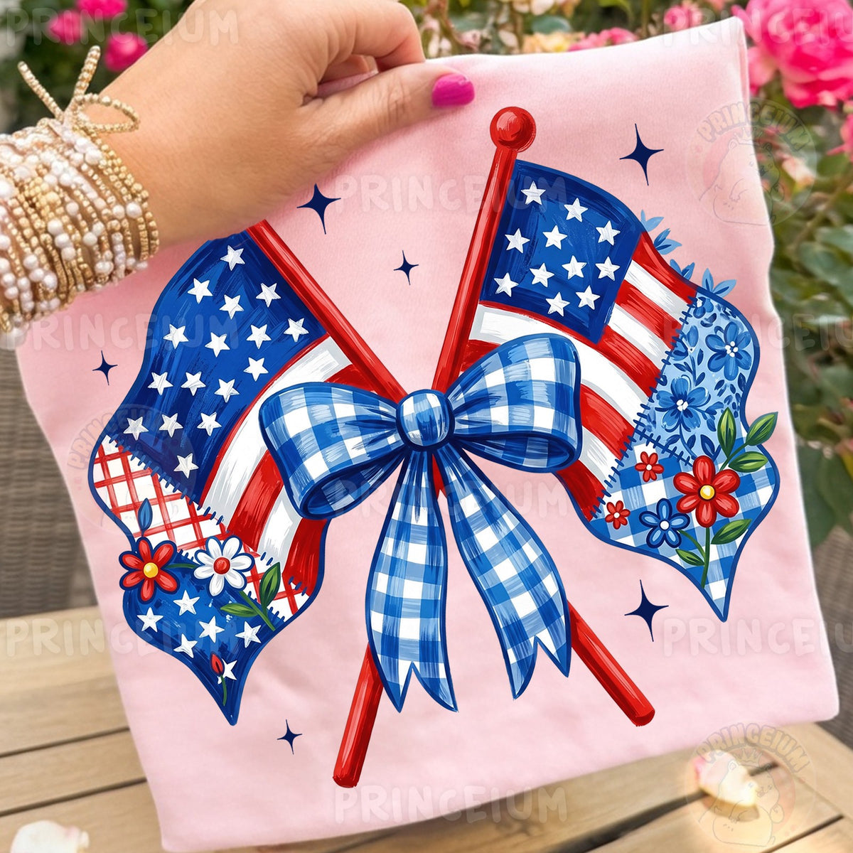 Patriotic Flags & Gingham Bow