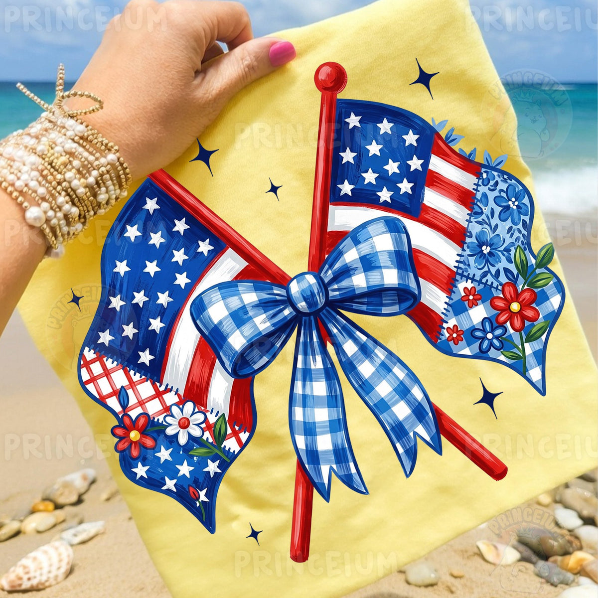 Patriotic Flags & Gingham Bow