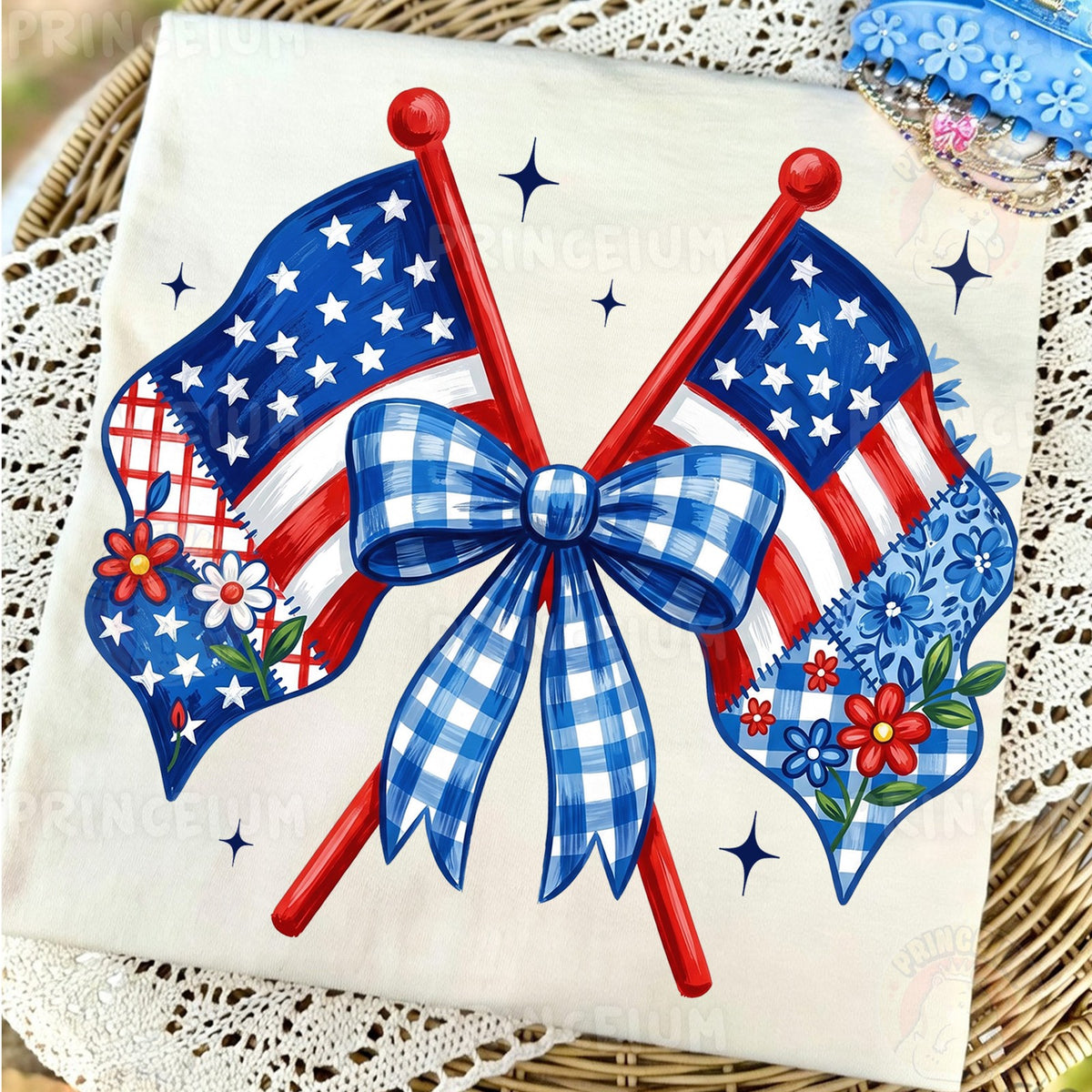 Patriotic Flags & Gingham Bow