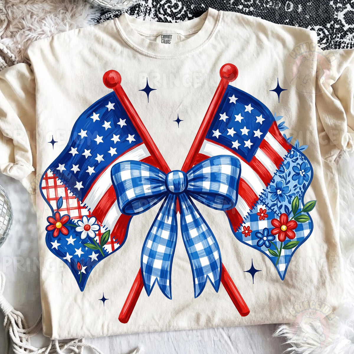 Patriotic Flags & Gingham Bow