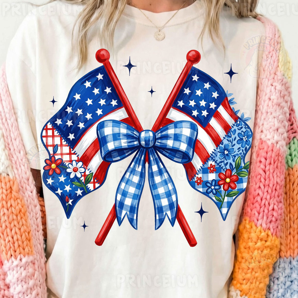 Patriotic Flags & Gingham Bow
