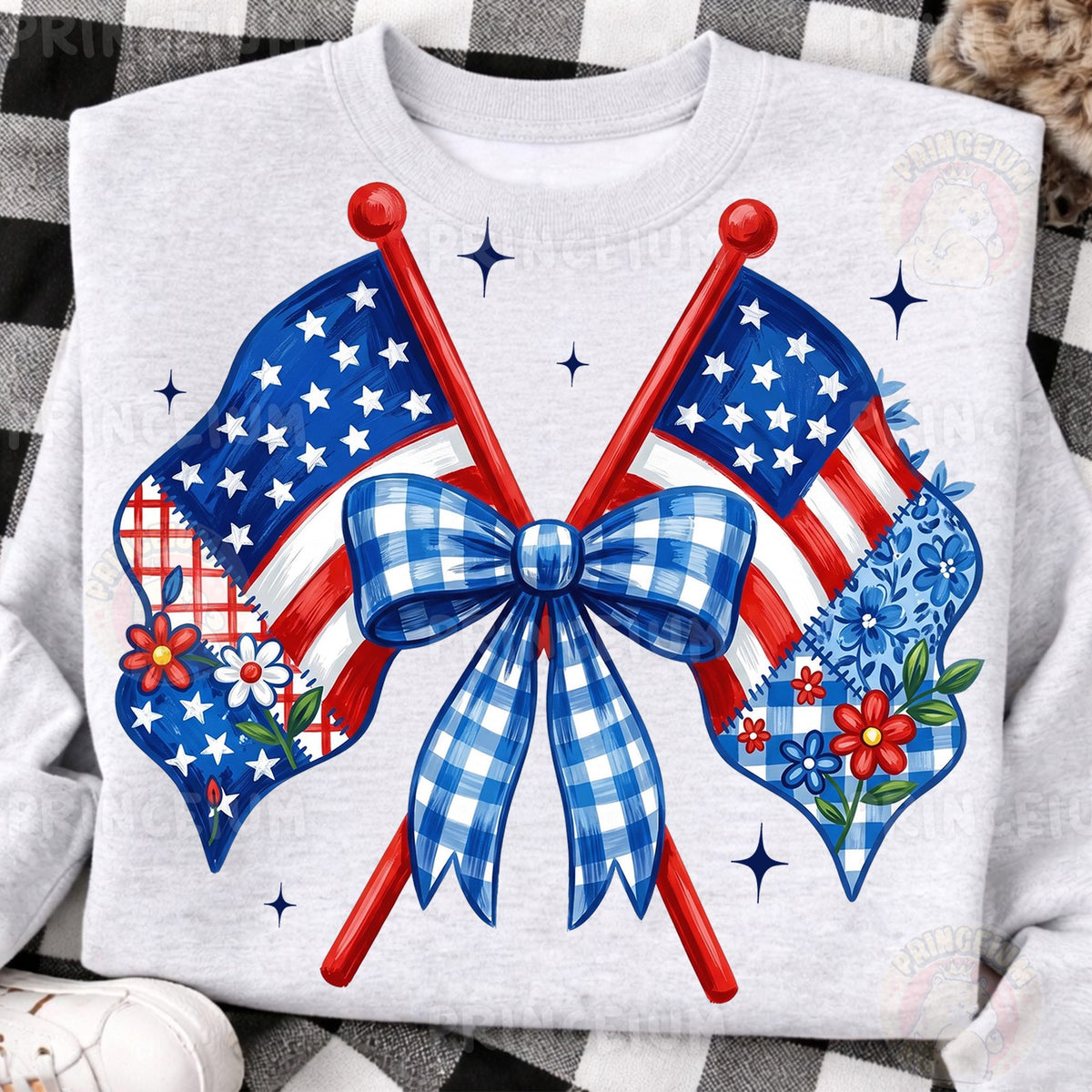 Patriotic Flags & Gingham Bow