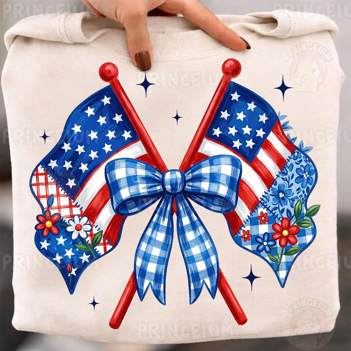 Patriotic Flags & Gingham Bow