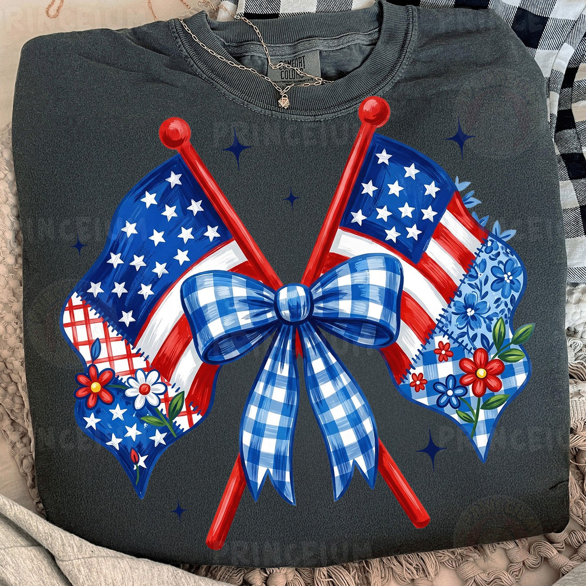 Patriotic Flags & Gingham Bow