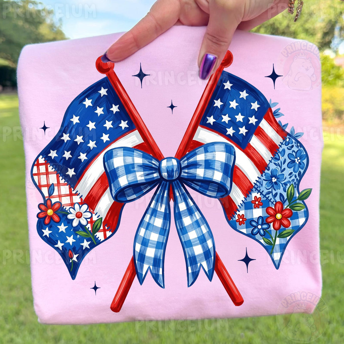 Patriotic Flags & Gingham Bow
