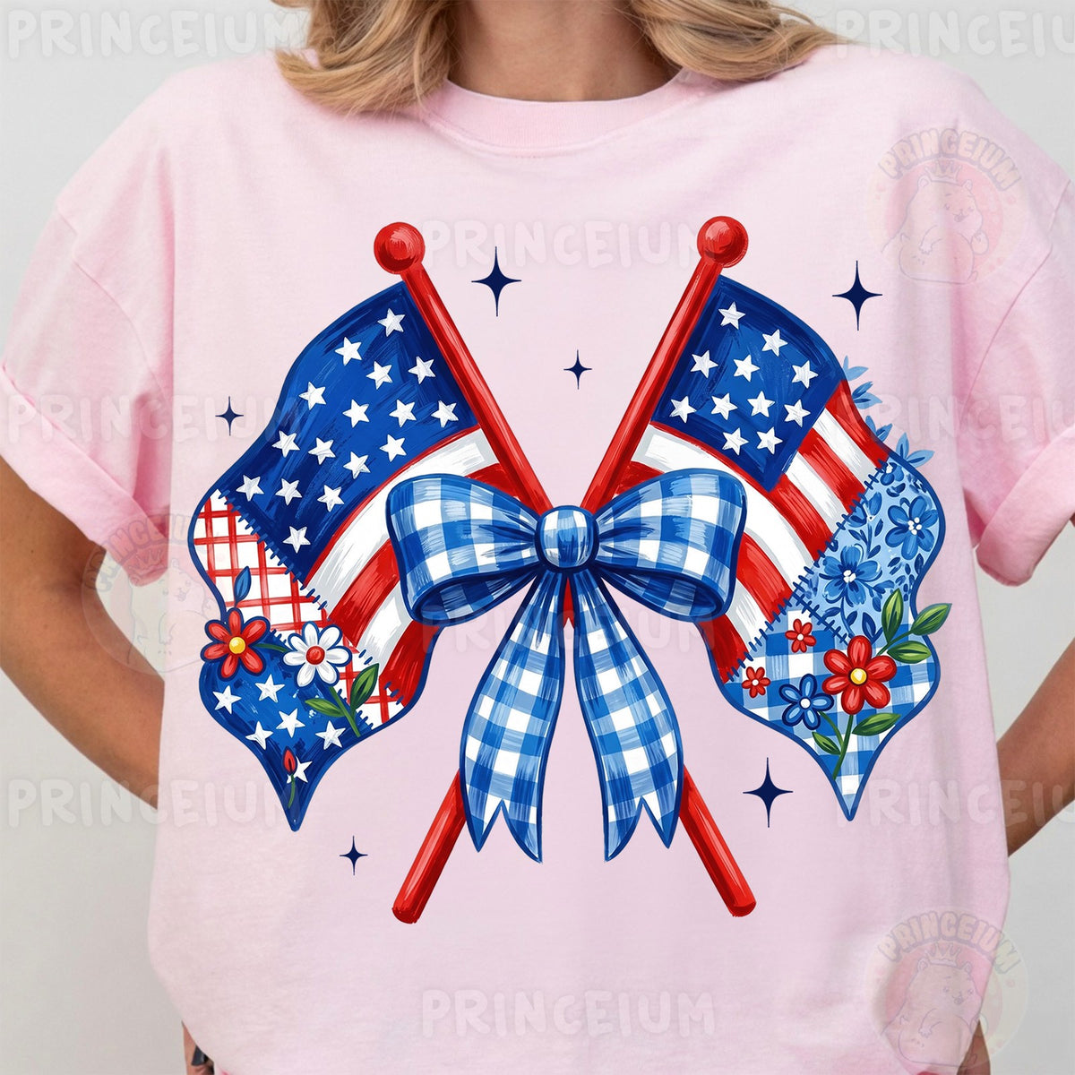 Patriotic Flags & Gingham Bow