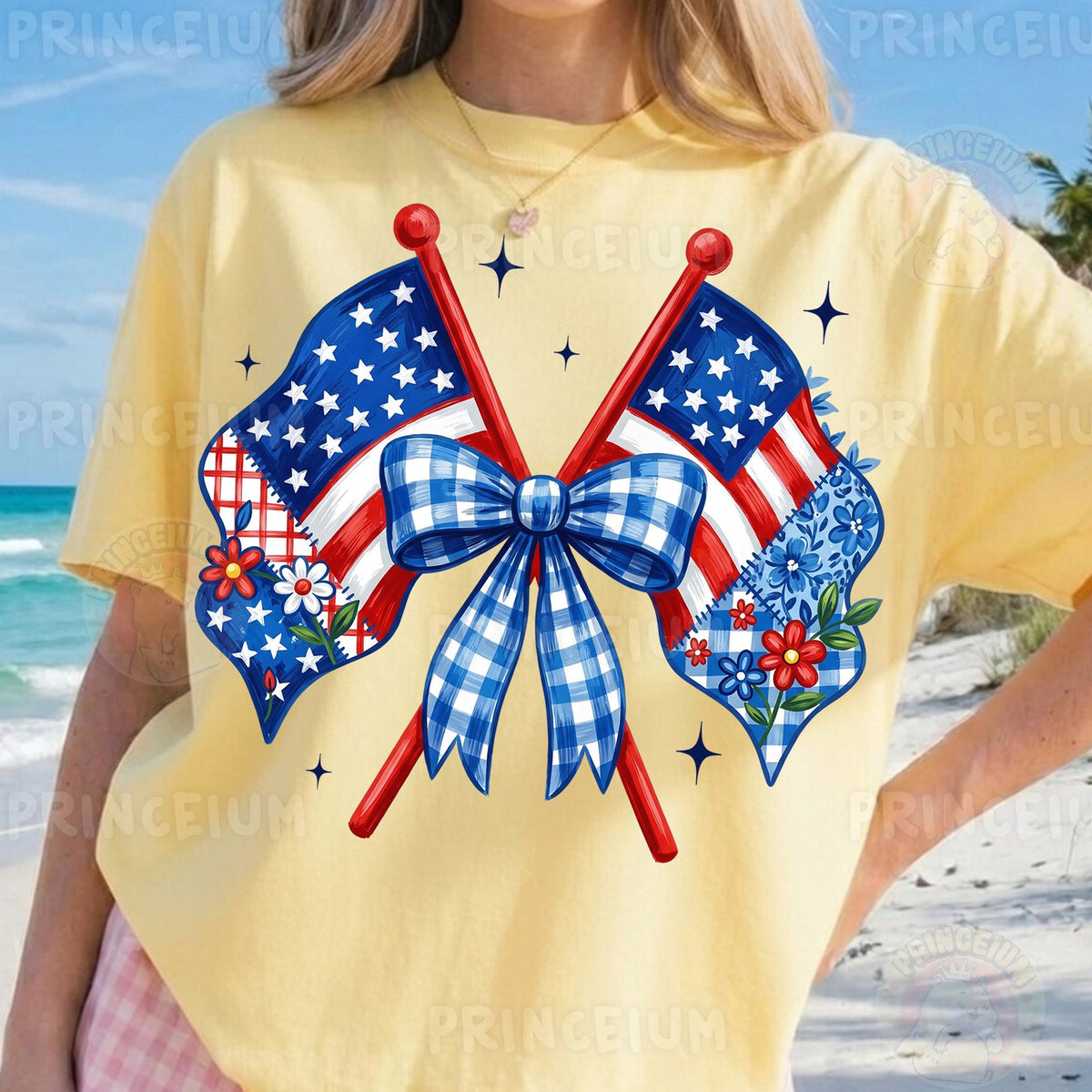 Patriotic Flags & Gingham Bow
