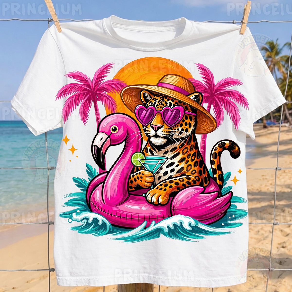 Tropical Leopard on Flamingo Float