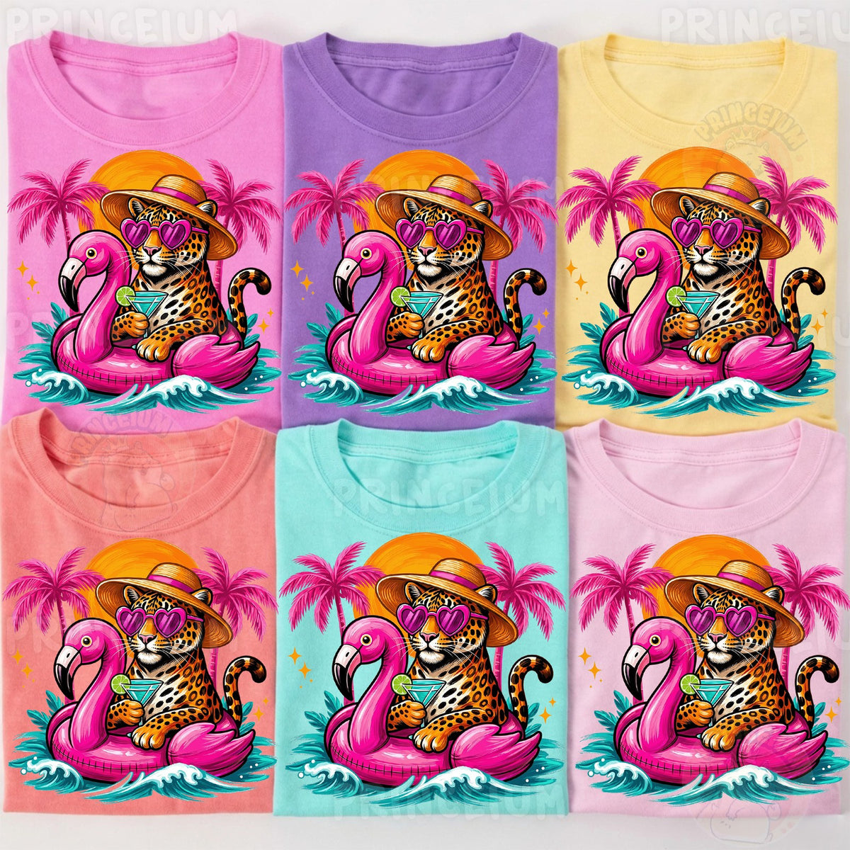 Tropical Leopard on Flamingo Float