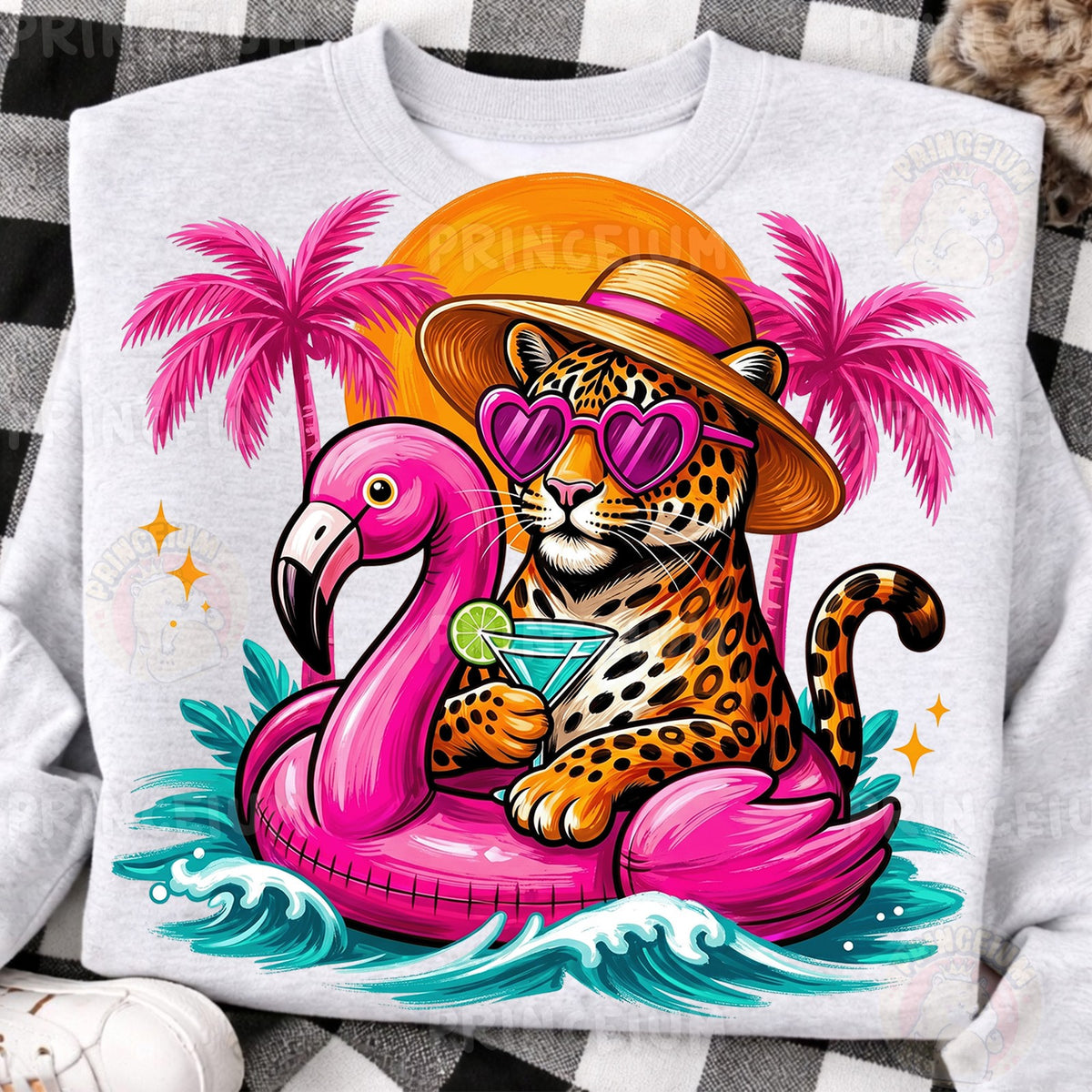 Tropical Leopard on Flamingo Float