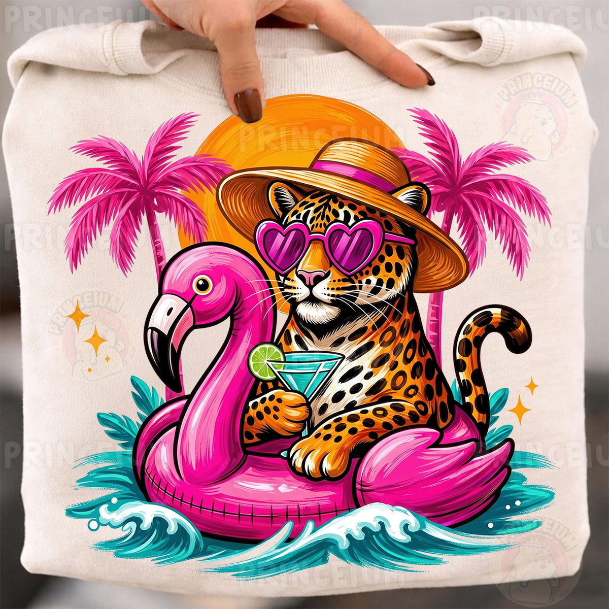 Tropical Leopard on Flamingo Float