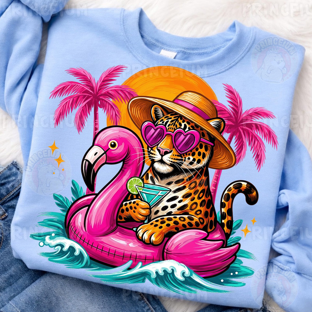 Tropical Leopard on Flamingo Float