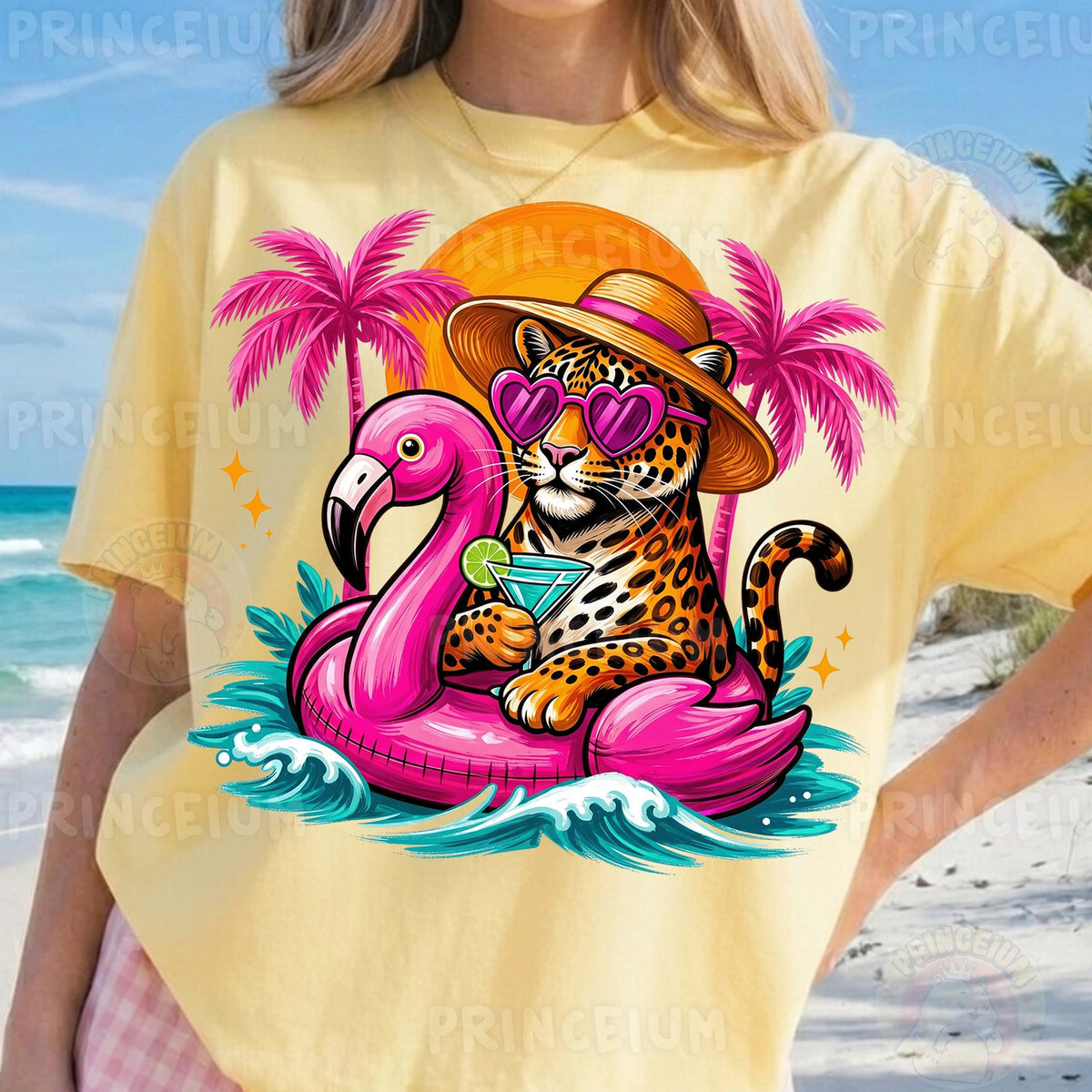 Tropical Leopard on Flamingo Float