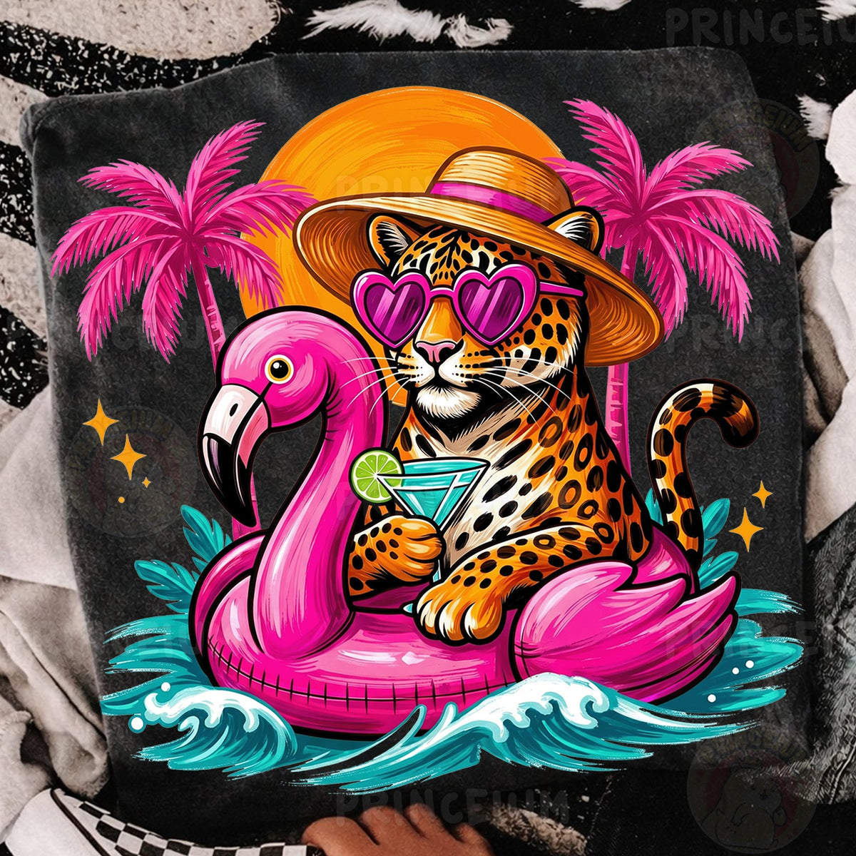 Tropical Leopard on Flamingo Float