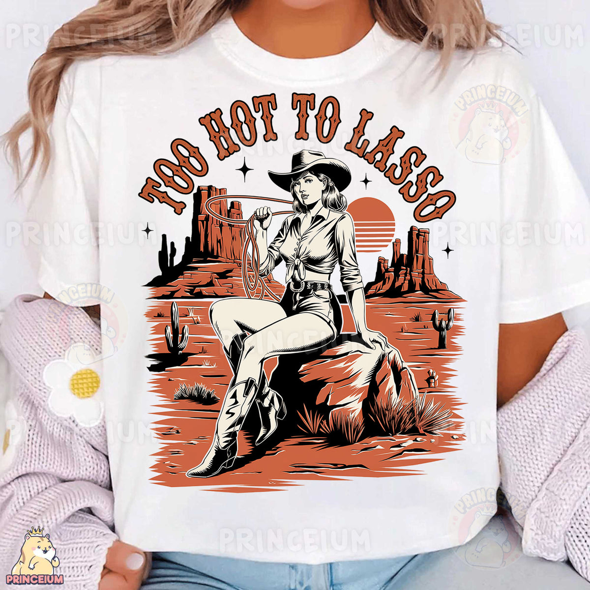 a woman wearing a white t - shirt with a picture of a woman on it