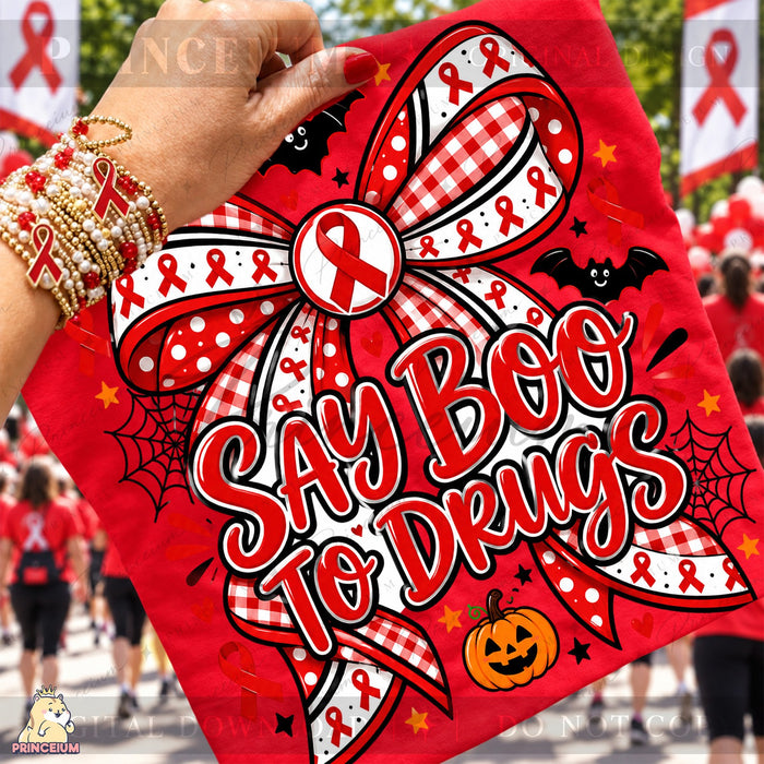Say Boo to Drugs Red Ribbon Bow