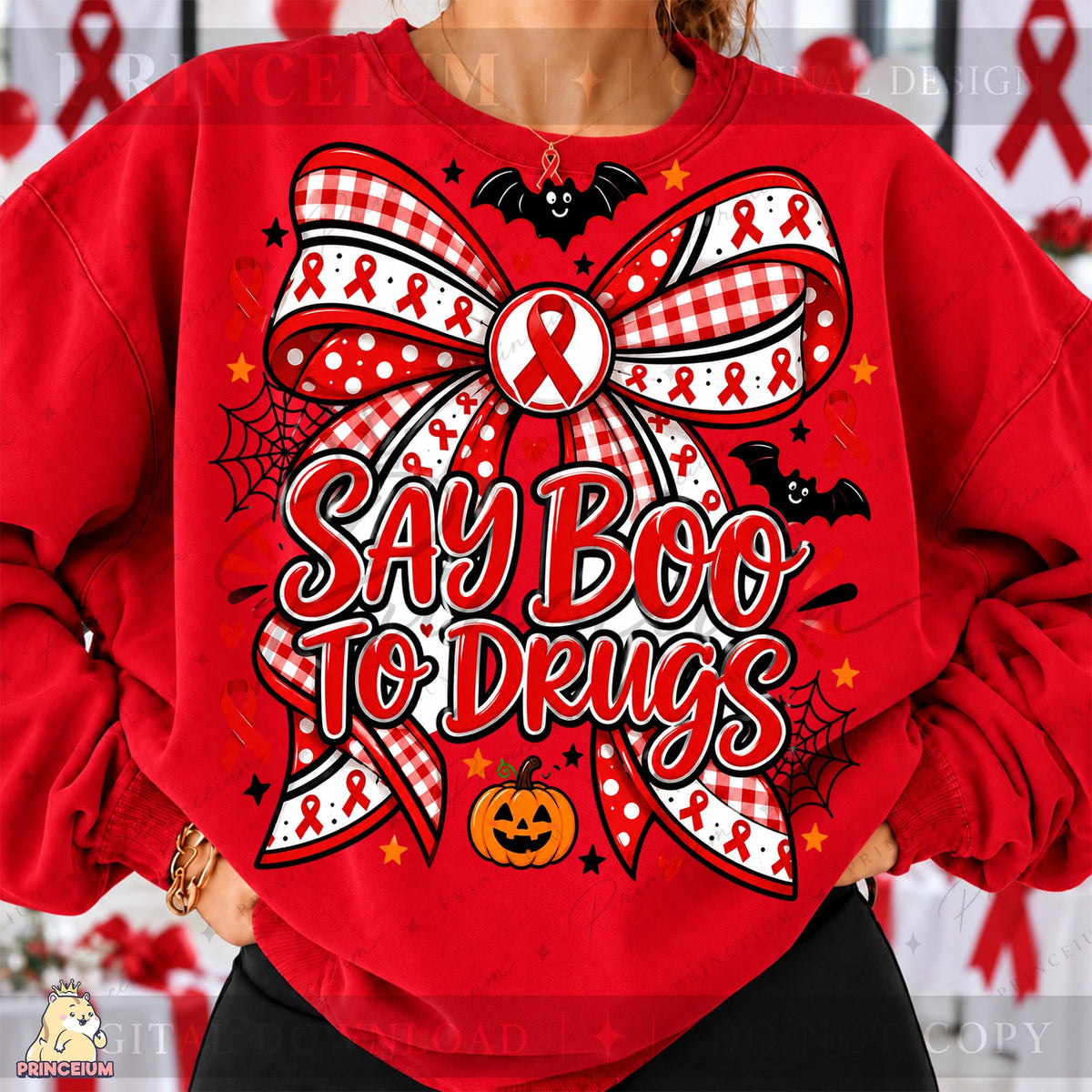 Say Boo to Drugs Red Ribbon Bow