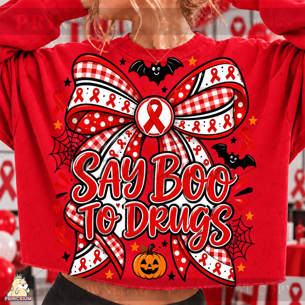 Say Boo to Drugs Red Ribbon Bow