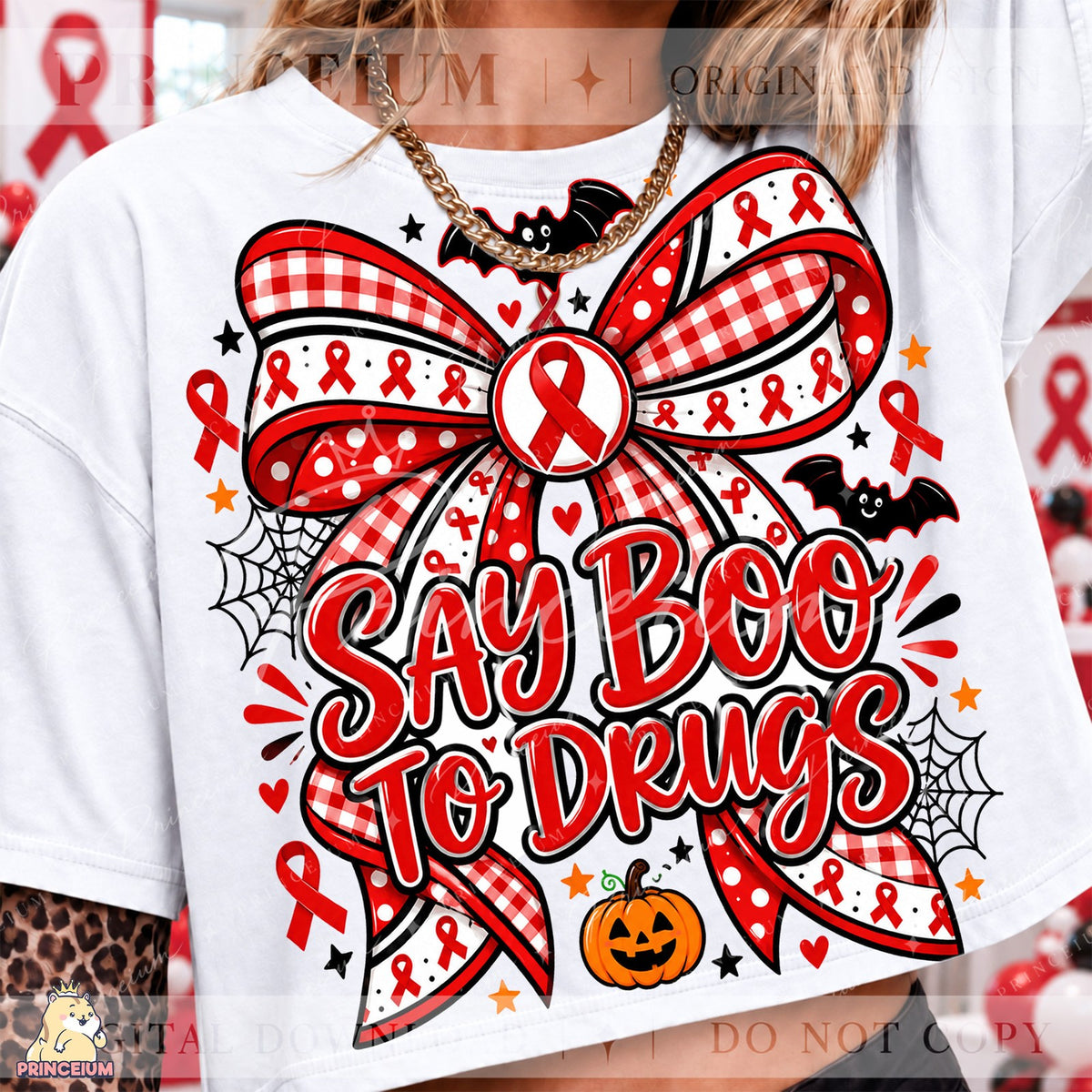 Say Boo to Drugs Red Ribbon Bow