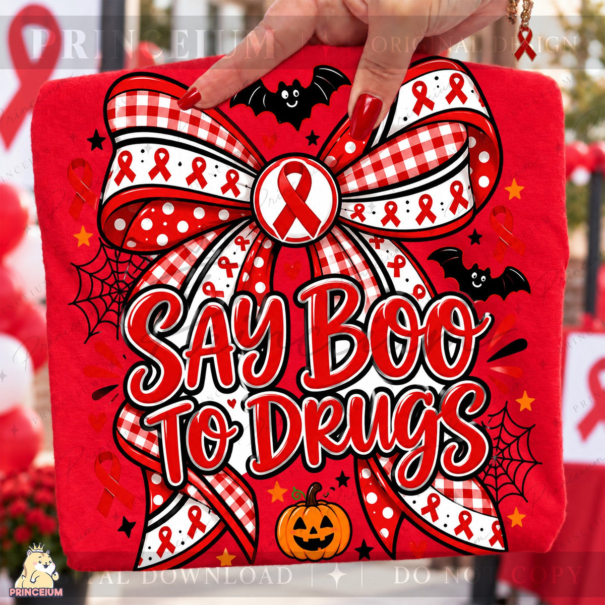 Say Boo to Drugs Red Ribbon Bow
