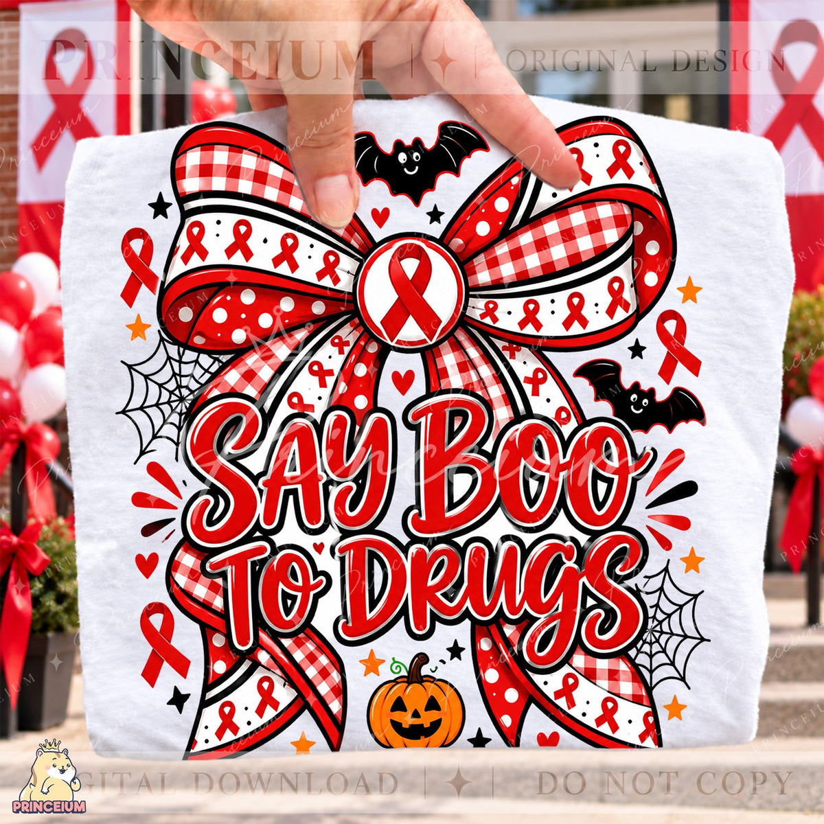 Say Boo to Drugs Red Ribbon Bow