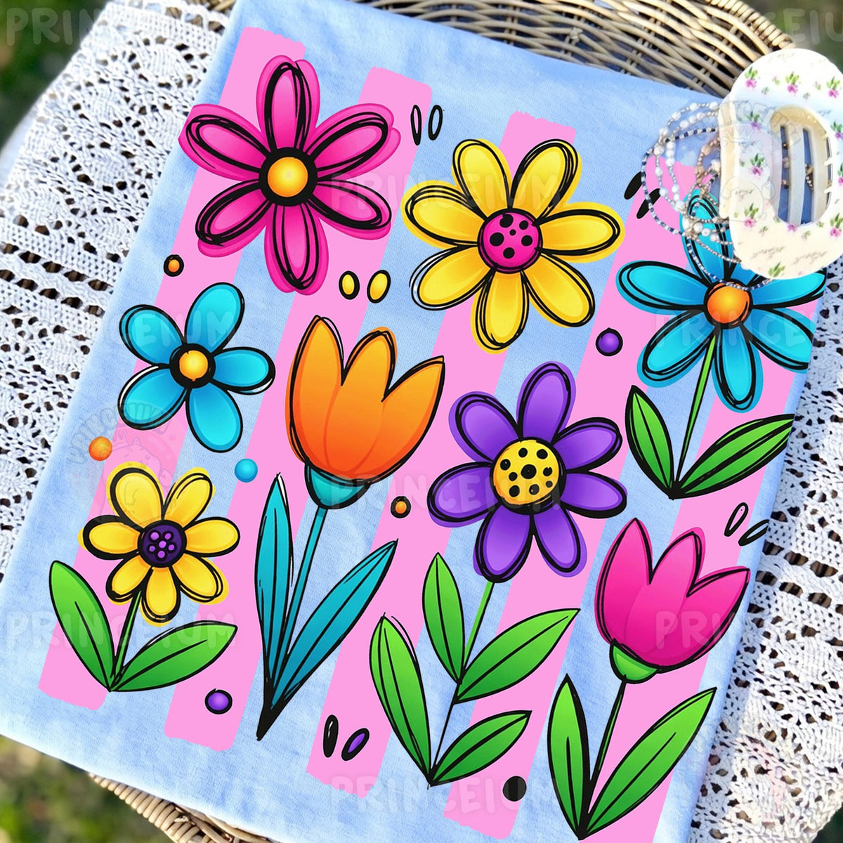 Bright Hand-Drawn Spring Flowers