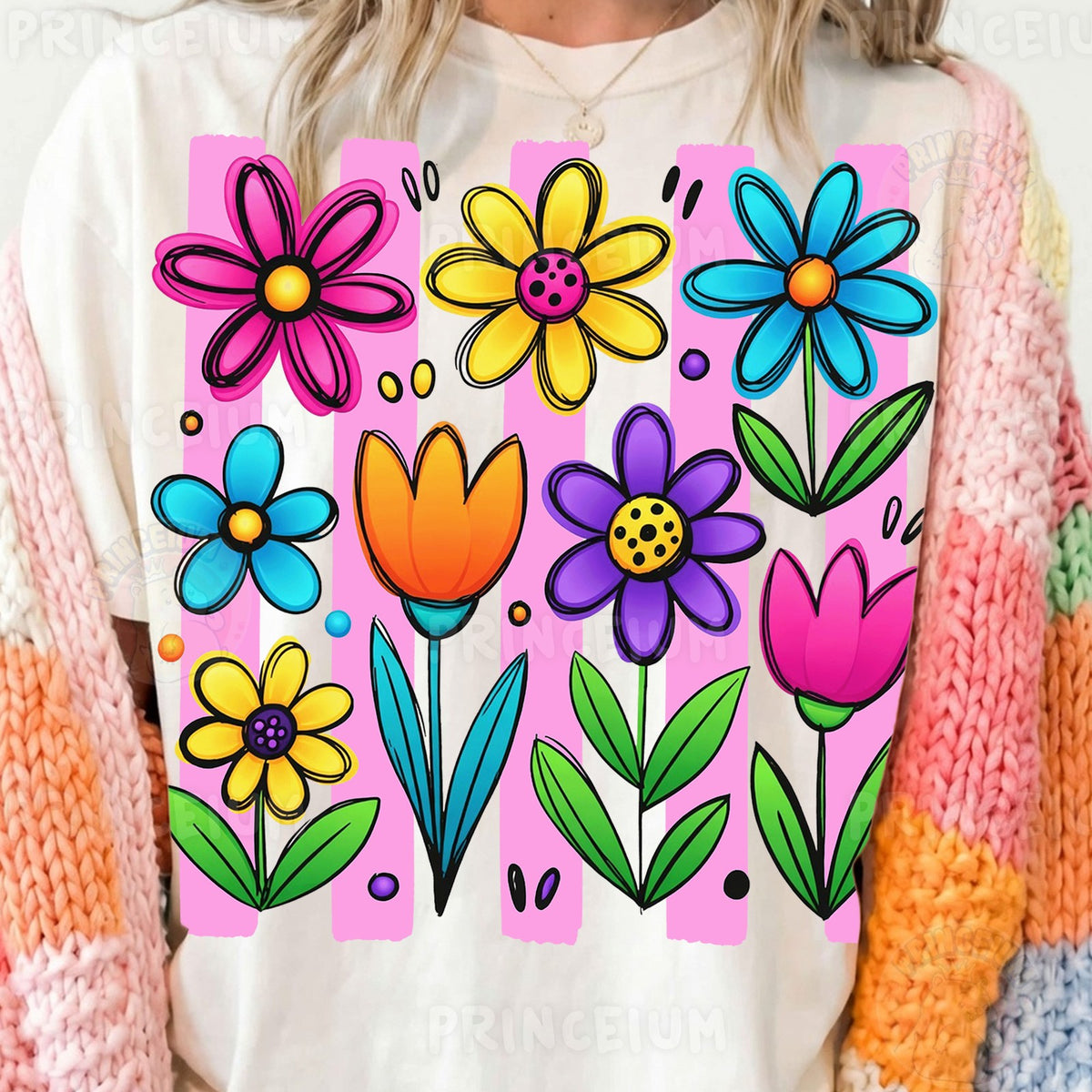 Bright Hand-Drawn Spring Flowers