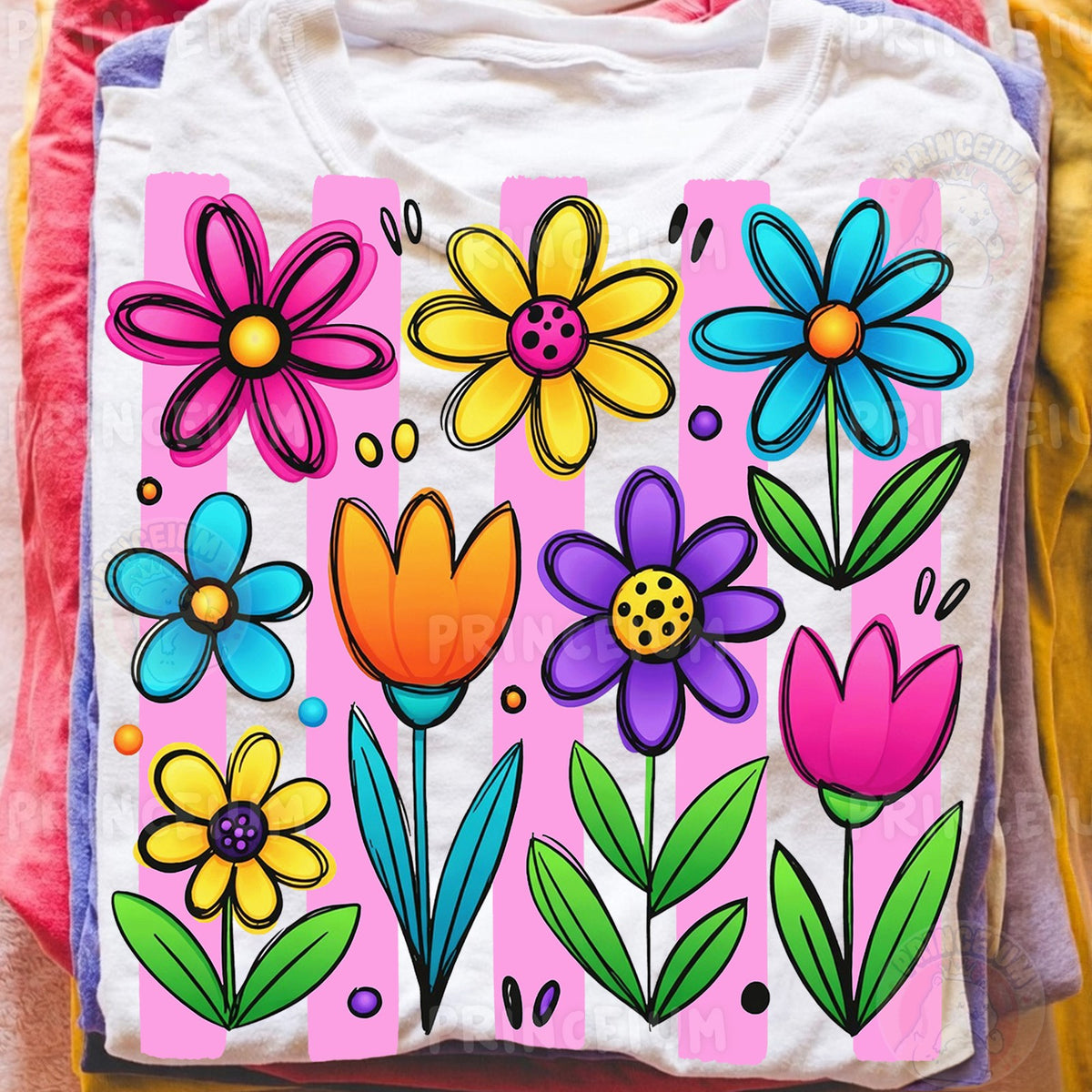 Bright Hand-Drawn Spring Flowers