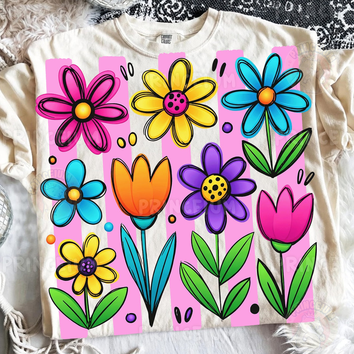 Bright Hand-Drawn Spring Flowers