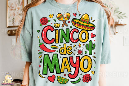 a woman wearing a cinco de mayo t - shirt